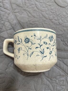 Vintage Lenox Floral Stoneware Mug in Blue and Cream
